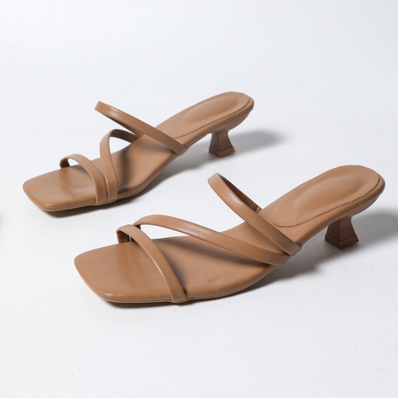 Summer Clothing Korea - Kitten Heel Women Slippers Fashion Cross