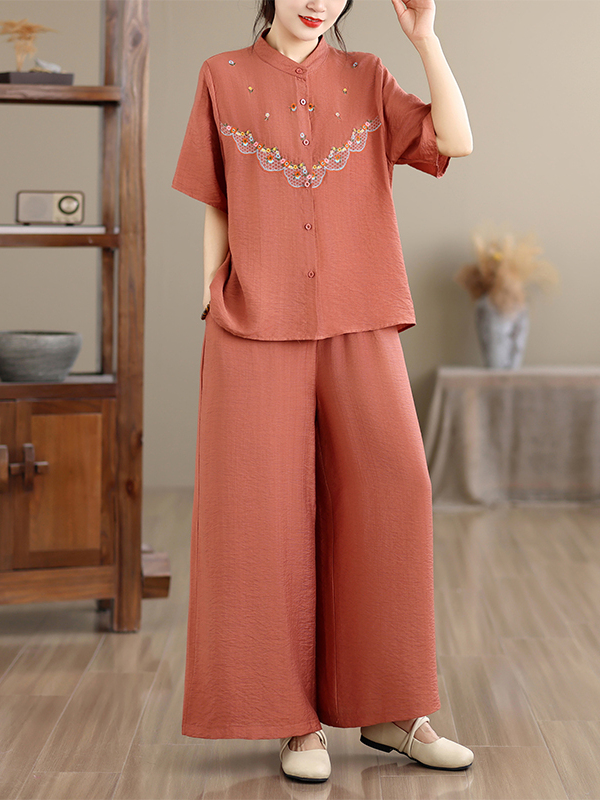 Summer Clothing Linen - Embroidered Cotton Linen Short Sleeve Loose