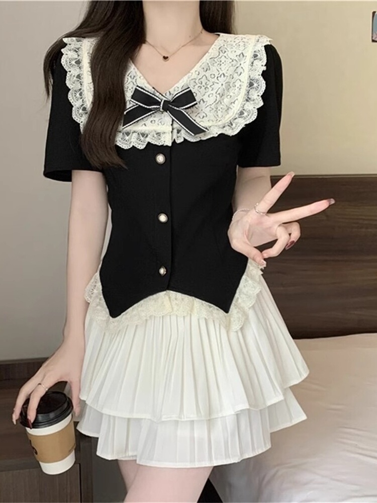 Rich Girl Lace Doll Collar Top - Summer Clothing Set For Girls avis et prix