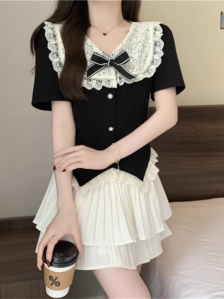 Rich Girl Lace Doll Collar Top - Summer Clothing Set For Girls avis et prix