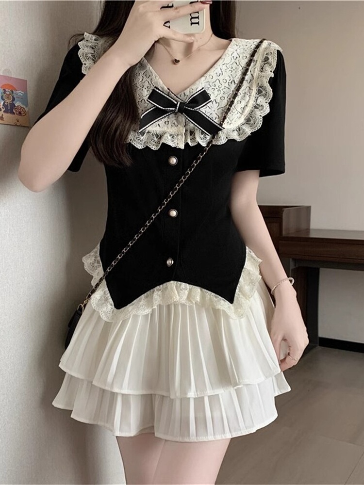 Rich Girl Lace Doll Collar Top - Summer Clothing Set For Girls avis et prix