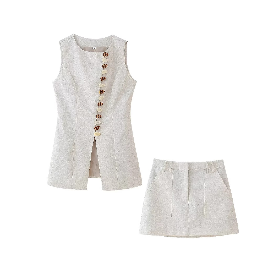 Cotton Linen Vest Mini Skirts  - Summer Clothing Linen avis et prix