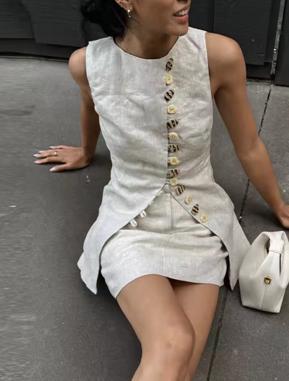 Cotton Linen Vest Mini Skirts  - Summer Clothing Linen avis et prix
