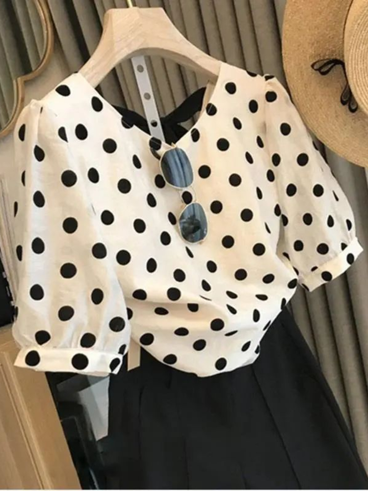 Polka Dot Blouses Women Elegan - Summer Clothing Aesthetic avis et prix
