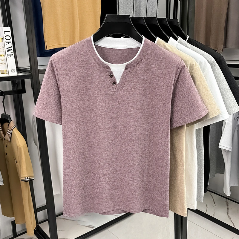 Men's Minimalist Henley Neck T - Summer Clothing For Young Men avis et prix