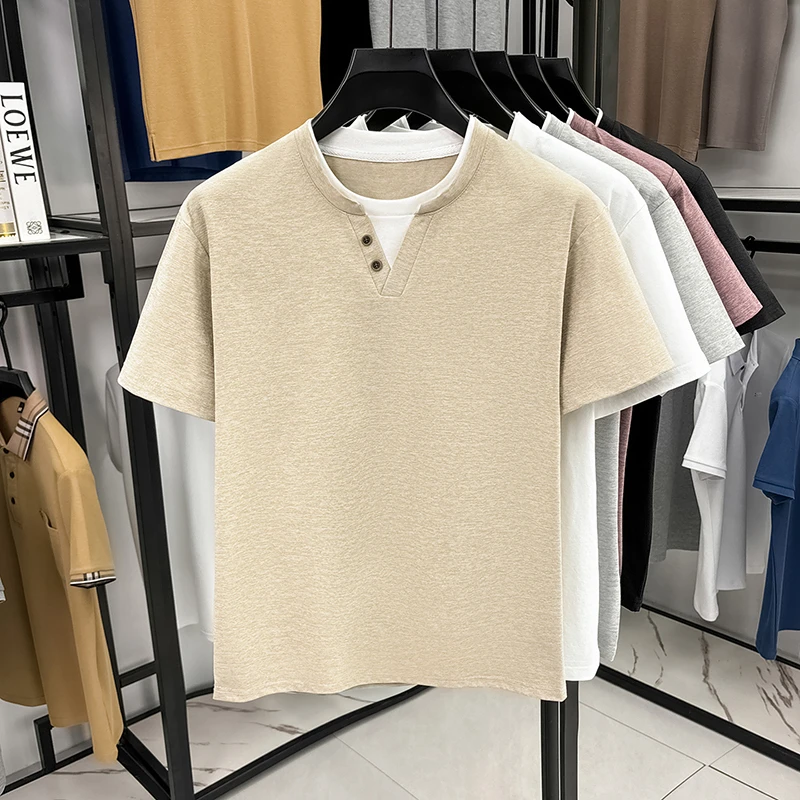 Men's Minimalist Henley Neck T - Summer Clothing For Young Men avis et prix