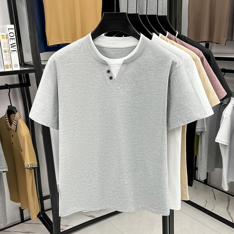 Men's Minimalist Henley Neck T - Summer Clothing For Young Men avis et prix
