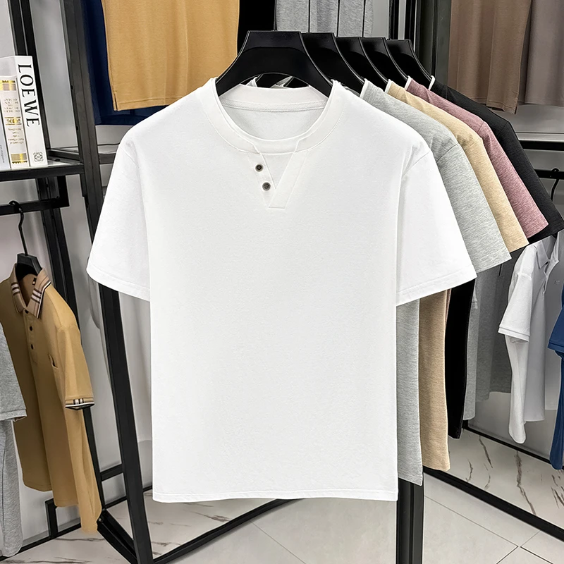 Men's Minimalist Henley Neck T - Summer Clothing For Young Men avis et prix