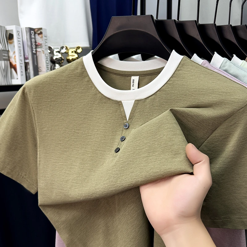 Mens Short Sleeve Henley Neck  - Summer Clothing For Young Men avis et prix