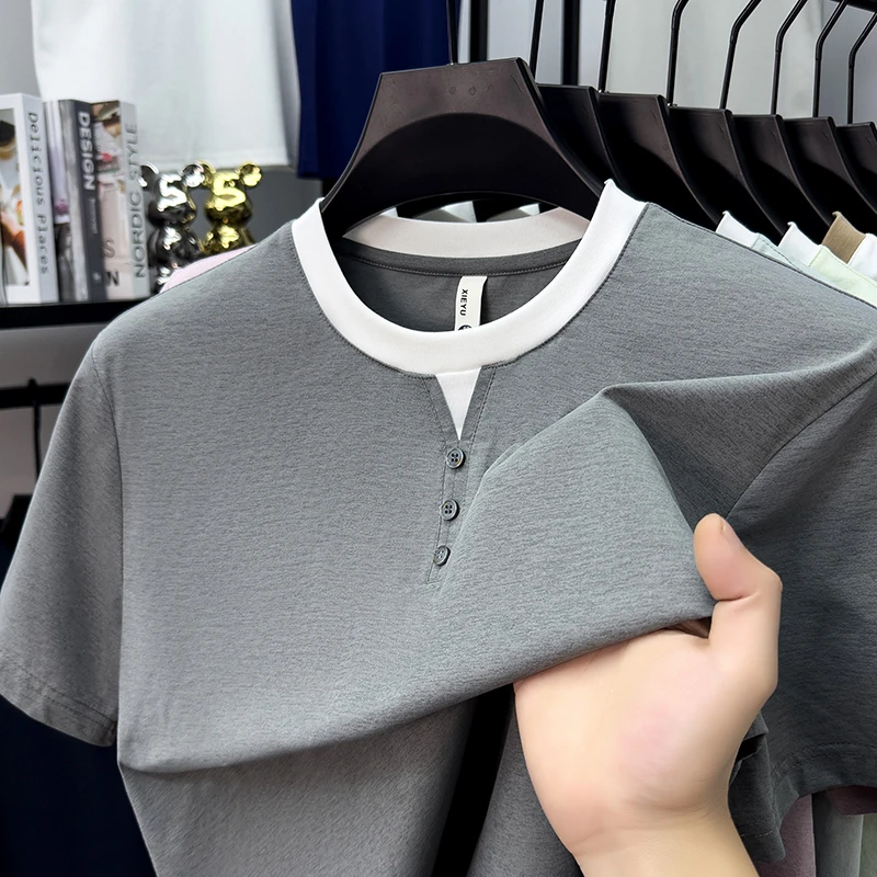 Mens Short Sleeve Henley Neck  - Summer Clothing For Young Men avis et prix