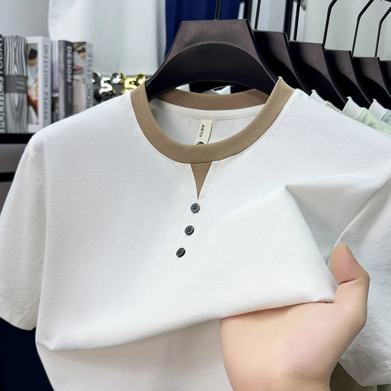Mens Short Sleeve Henley Neck  - Summer Clothing For Young Men avis et prix