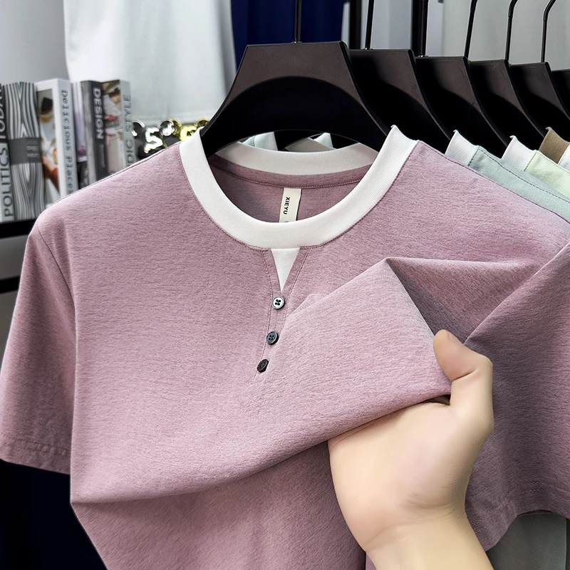 Mens Short Sleeve Henley Neck  - Summer Clothing For Young Men avis et prix