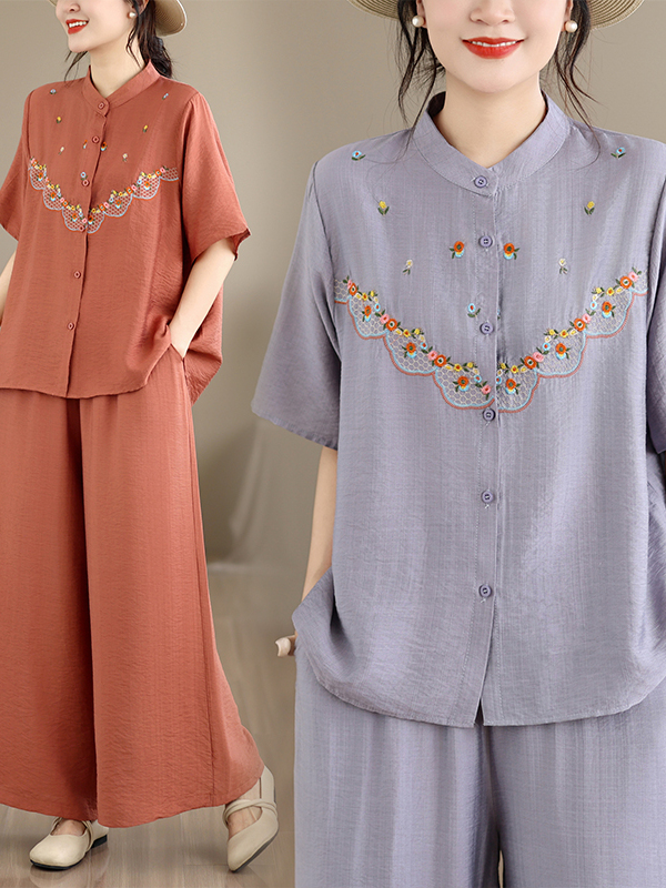 Embroidered Cotton Linen Short - Summer Clothing Linen avis et prix