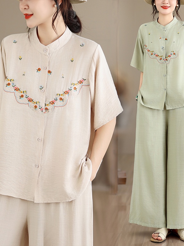 Embroidered Cotton Linen Short - Summer Clothing Linen avis et prix