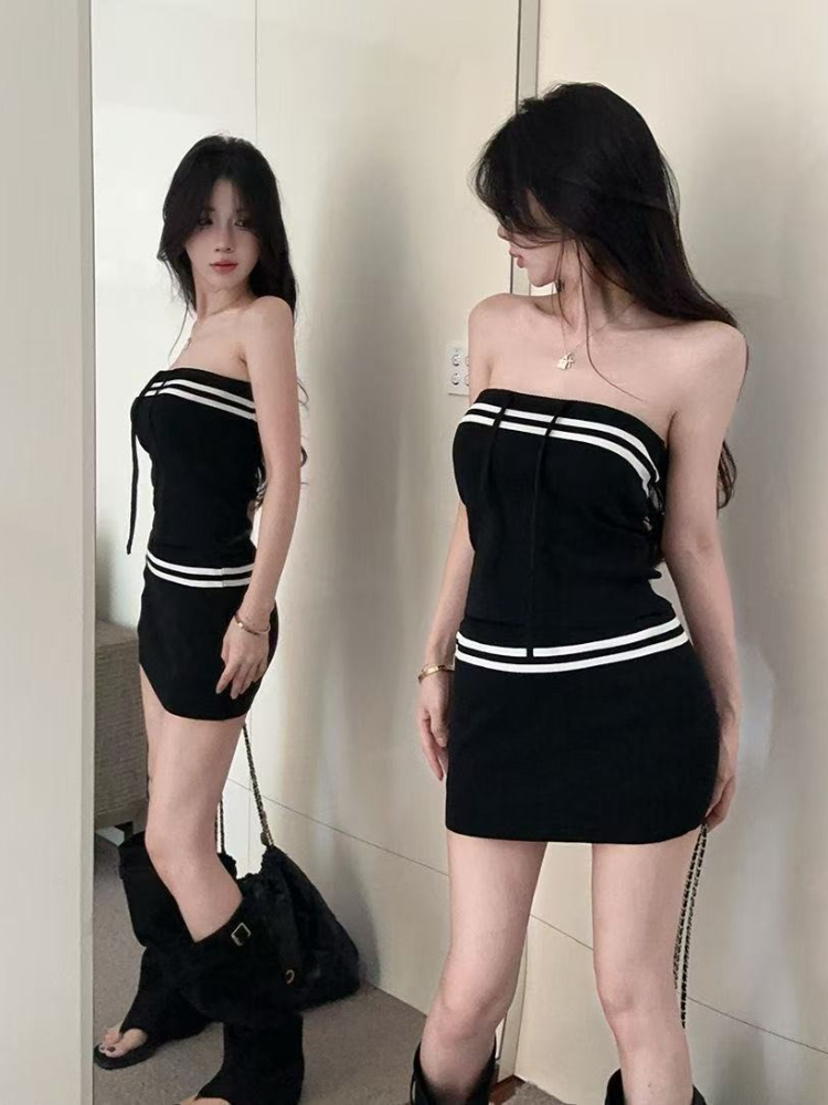 Sexy Hot Girl Black Patchwork  - Summer Clothing Set For Girls avis et prix