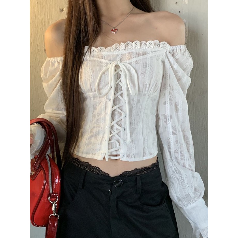 Deeptown White Lace Up Cropped - Summer Clothing Aesthetic avis et prix