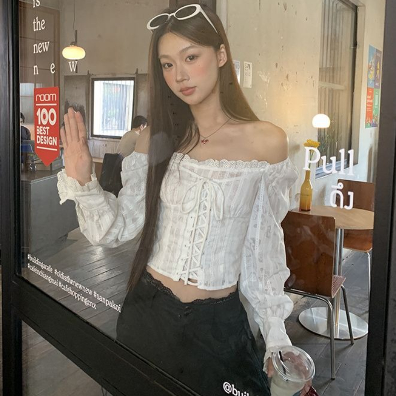 Deeptown White Lace Up Cropped - Summer Clothing Aesthetic avis et prix
