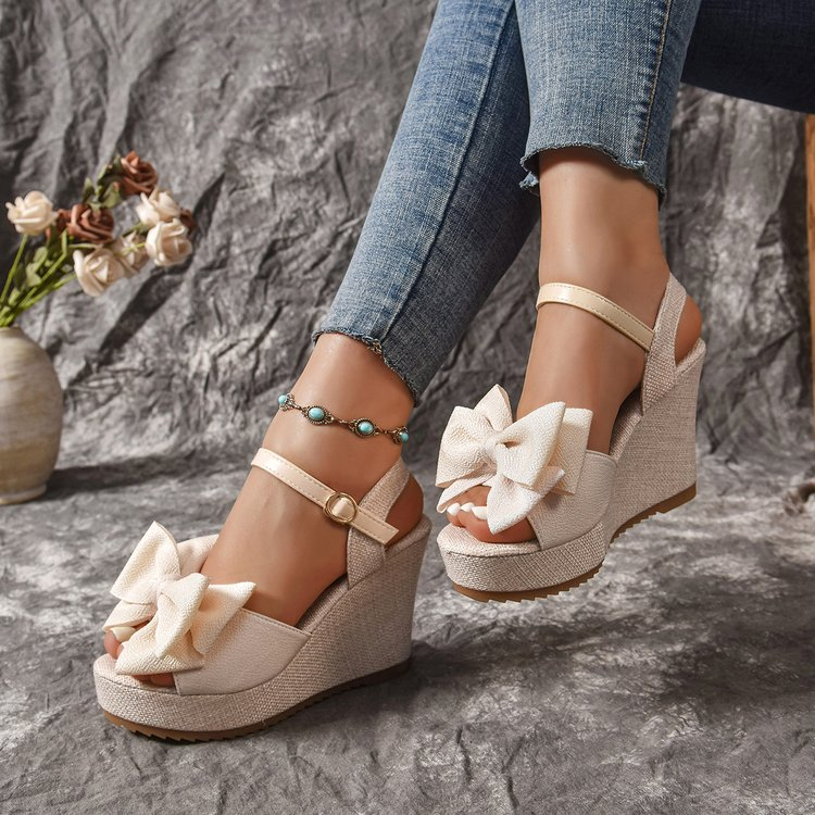 Women's Bow Knot Peep Toe Wedg - Summer Clothing Korea avis et prix