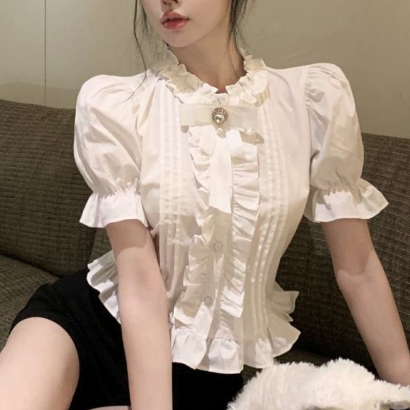 Puff Sleeve Shirts Women White - Summer Clothing Aesthetic avis et prix