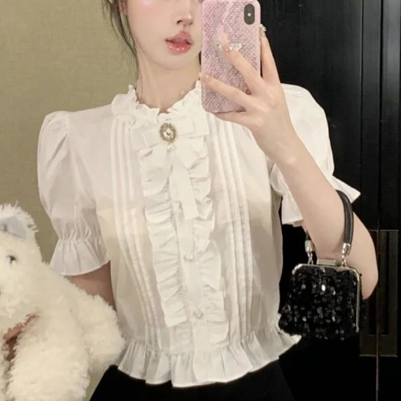 Puff Sleeve Shirts Women White - Summer Clothing Aesthetic avis et prix